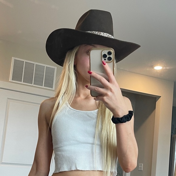 Vintage Stetson hat tall brim dark brown cowboy hat - Picture 4 of 10